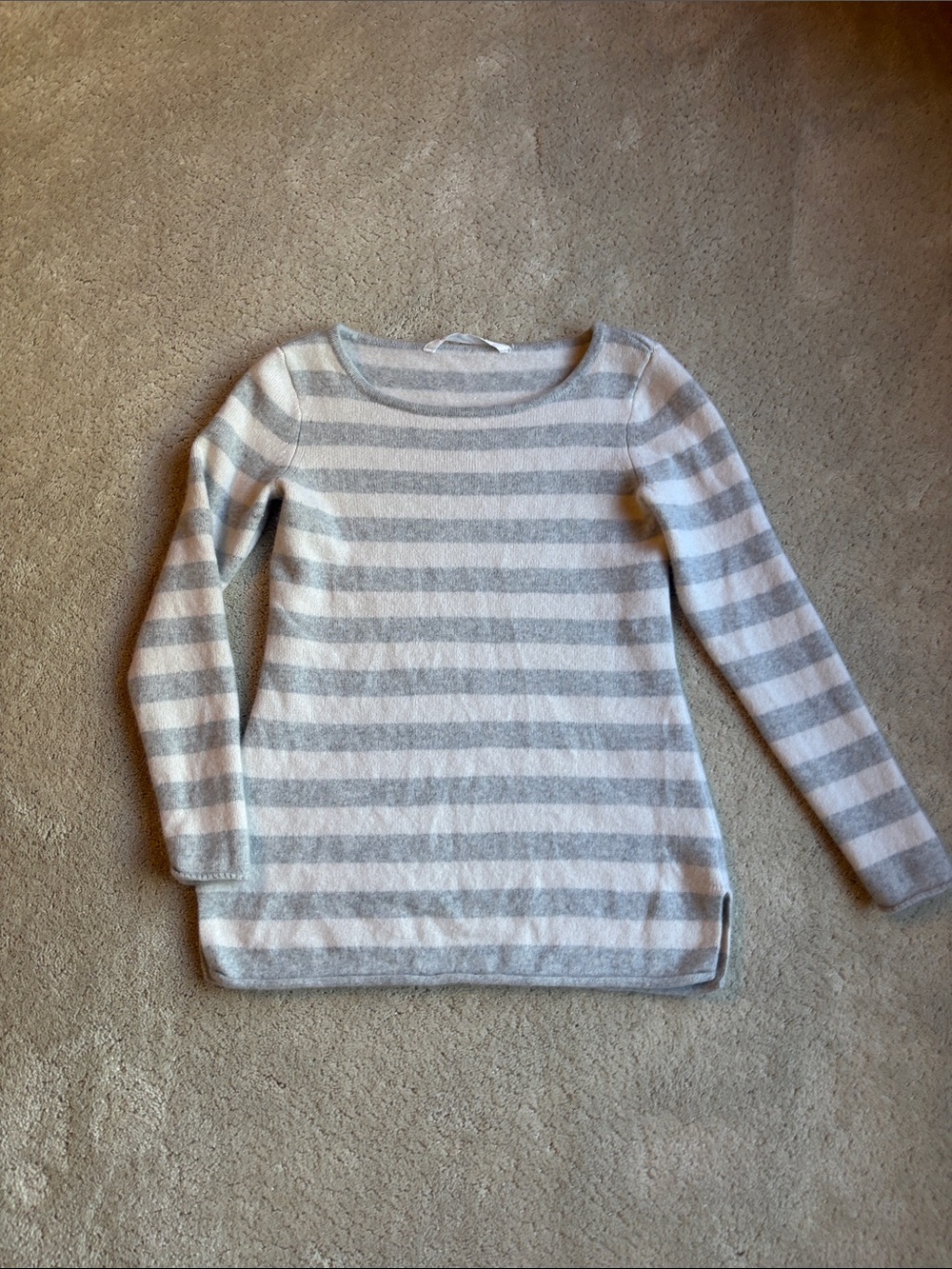 Athleta Striped Crewneck Sweater in Light Gray and White